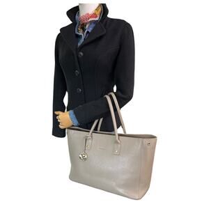Furla Gray Taupe Saffiano Leather Tote Shoulder Bag Gold Hardware Italy